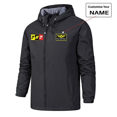 Flat Colourful 787 Rain Jackets & Windbreakers aviation design printed on waterproof shell with sealed seams small-logo rain.