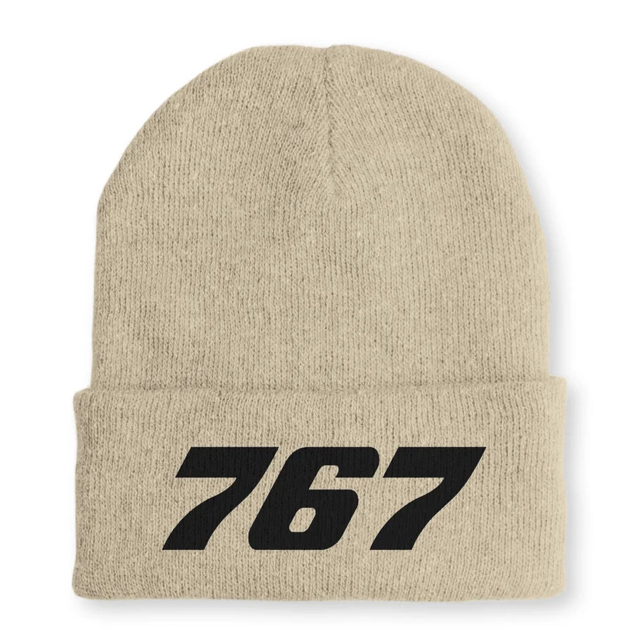 Boeing 767 Flat Text Embroidered aviation embroidery on soft knit fabric beanie.