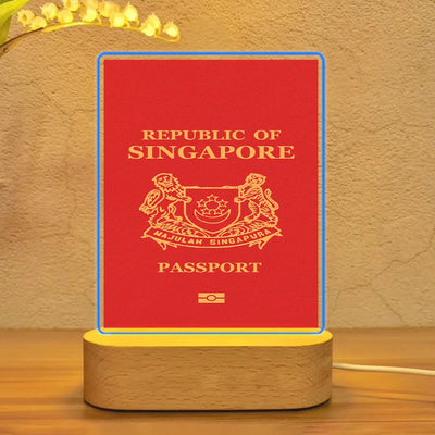 Singapore Passport aviation design on premium acrylic with LED night lamp.