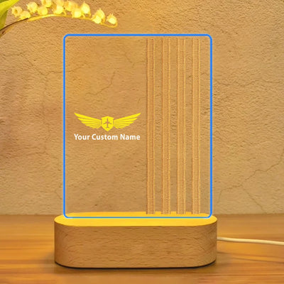 Custom Name & Special Golden Epaulettes (4,3,2 Lines) aviation design on premium acrylic with LED 3D night lamp.