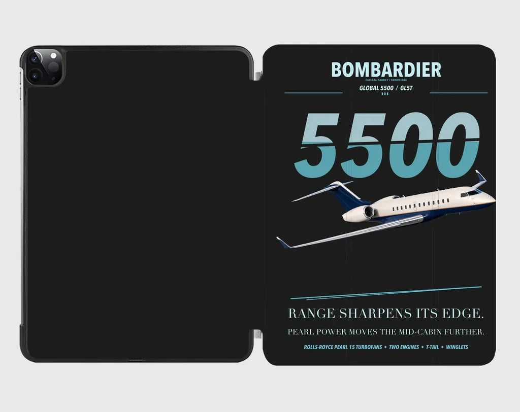 Bombardier Global 5500 design on black ipad tablet case