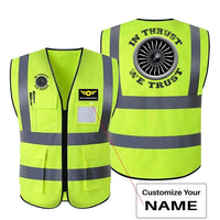 Thumbnail for In Thrust We Trust (Vol 2) aviation design printed on high-visibility reflective fabric reflective vest.
