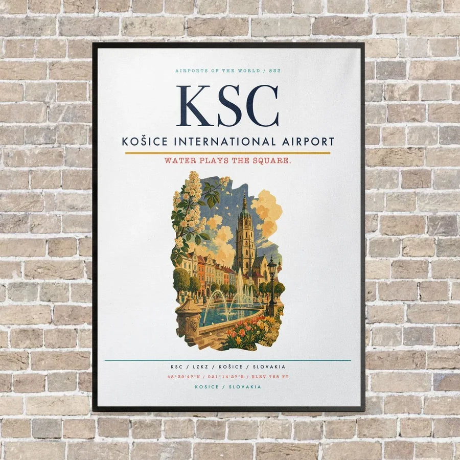 Košice International Airport KSC vertical canvas print - framed - white background
