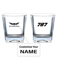 Thumbnail for Boeing 787 Flat Text aviation design on whiskey glass, crystal-clear premium glassware.