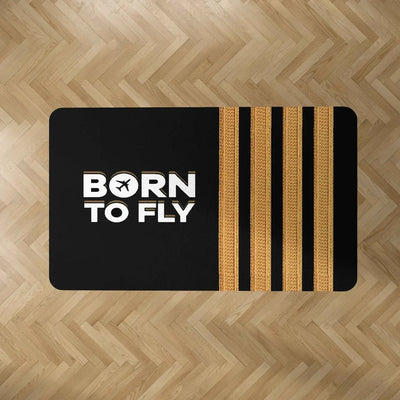 Born to Fly & Pilot Epaulettes 4 Lines aviation design on durable carpet pile with non-slip backing rectangle carpet floor mats.
