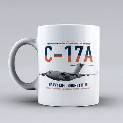 C-17A Globemaster III design on white ceramic mug, double-side print