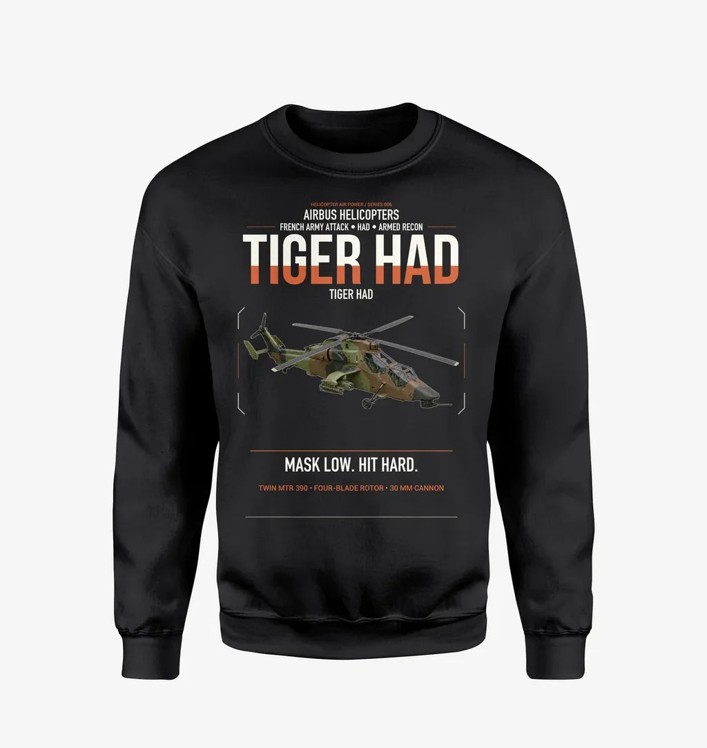 Airbus Helicopters Tiger HAD design on black sweatshirt