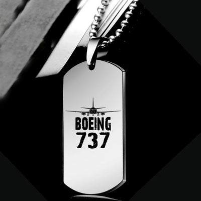 Boeing 737 & Plane aviation necklace, polished metal body with engraved detail.