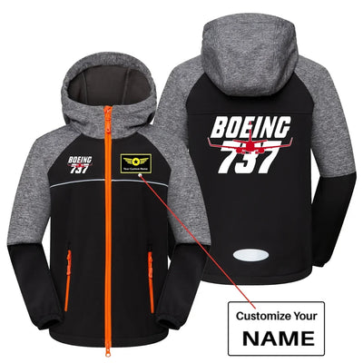 Amazing Boeing 737 aviation design printed on warm polar fleece kids' polar jacket.