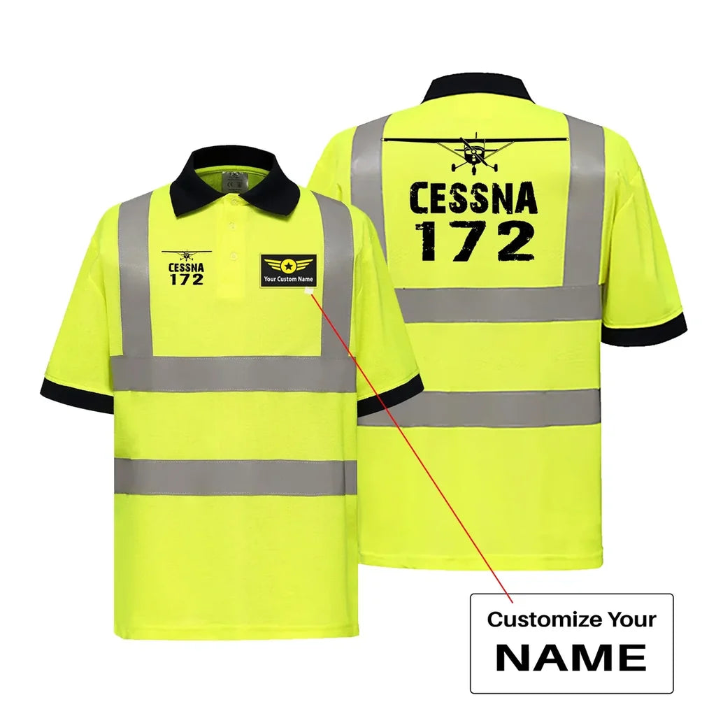 Cessna 172 & Plane aviation design printed on soft cotton reflective polo shirt.