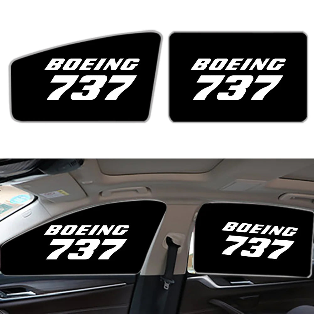 Boeing 737 & Text Car Sun Shade (Side window) aviation design on reflective polyester car side window sun shade.
