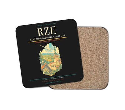 Rzeszów-Jasionka Airport (RZE) design on black 1 piece coaster