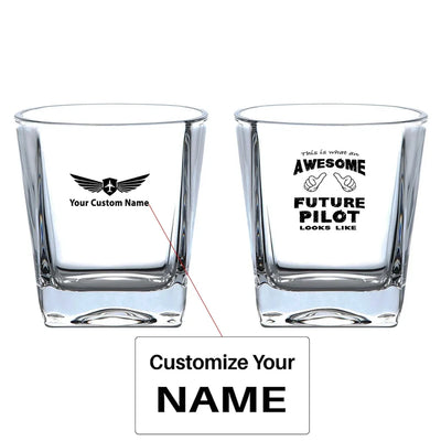 Future aviation design on whiskey glass, crystal-clear premium glassware.
