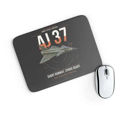 Saab AJ 37 Viggen design on black rectangle mouse pad