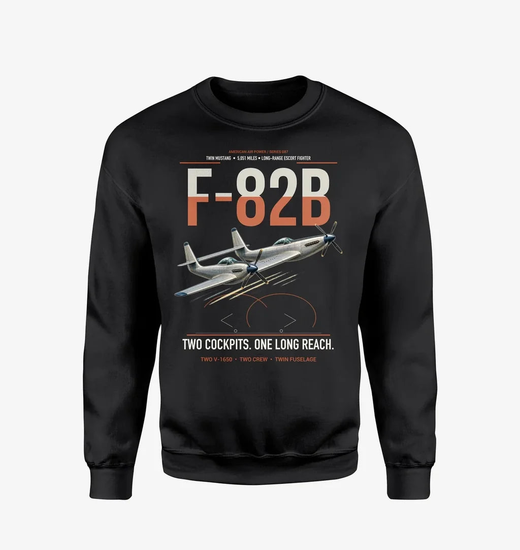F-82B Twin Mustang design on black sweatshirt