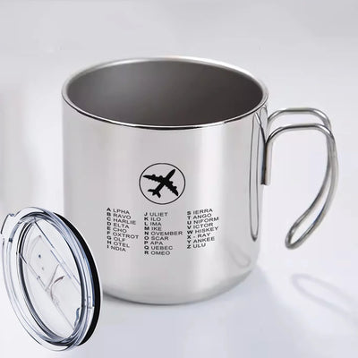 Aviation Alphabet 2 aviation design on portable mug, vacuum-insulated double-wall.