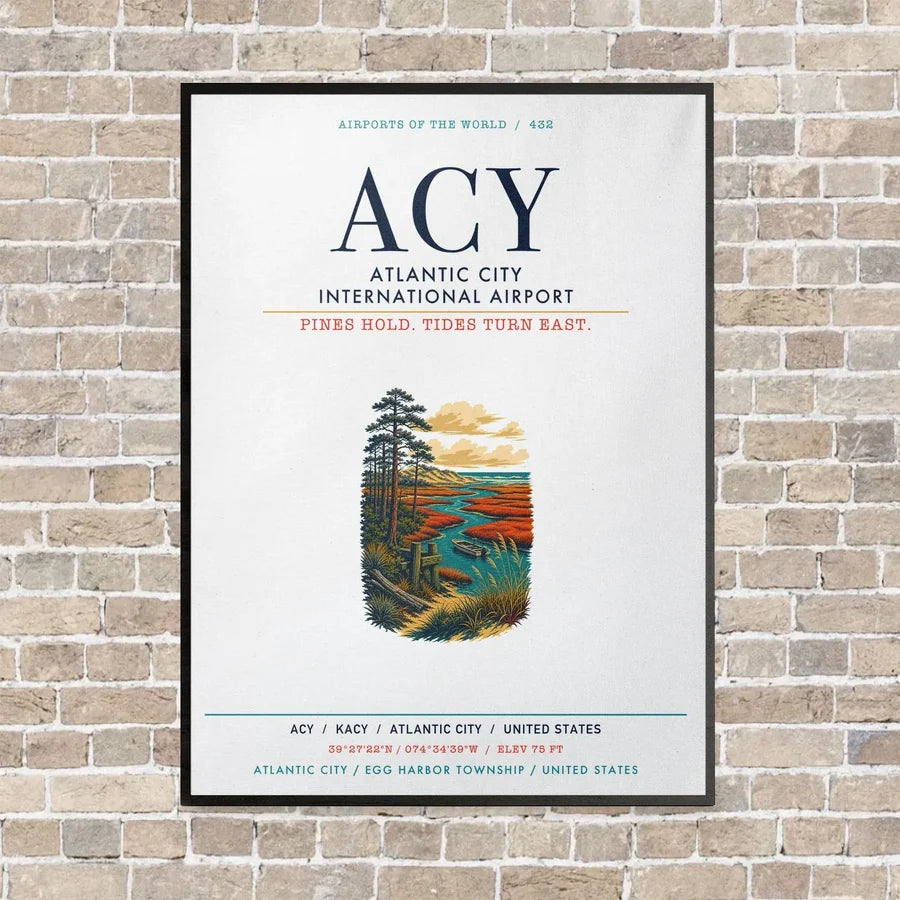 Atlantic City International Airport ACY vertical canvas print - framed - white background
