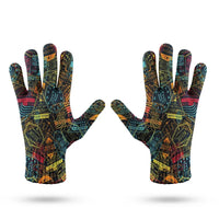 Thumbnail for Dark Coloured Passport Stamps aviation design on soft knit fabric gloves.