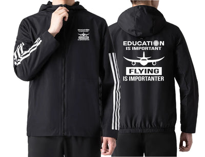 Flying is Importanter Sport Style aviation design printed on lightweight windproof shell windbreaker.