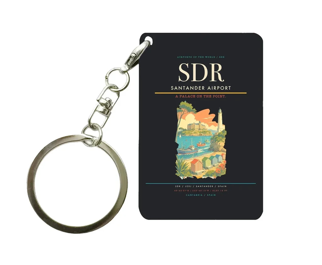 Santander Airport (SDR) design on black key chain