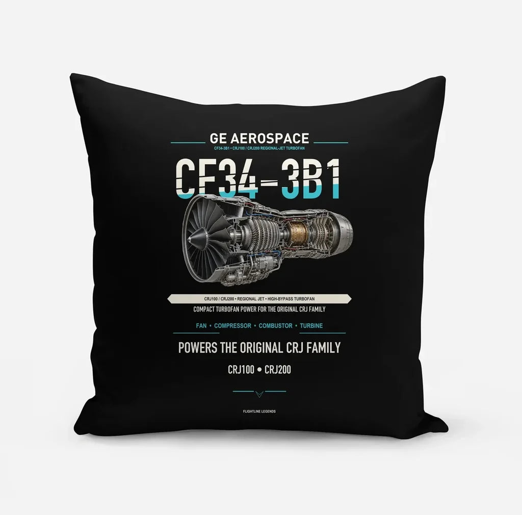 CF34-3B1 design on black pillow