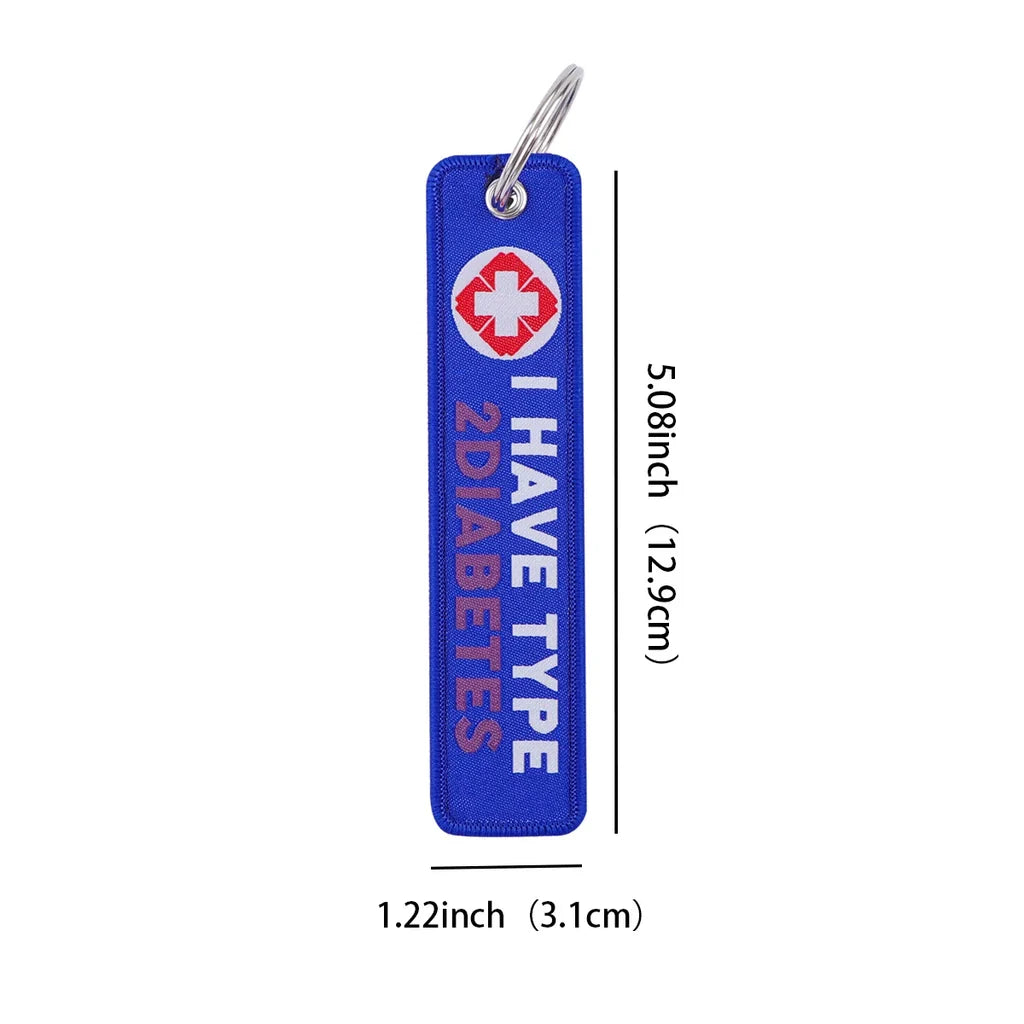 I HAVE TYPE 2 DIABETES aviation fashion key chain in polished metal.