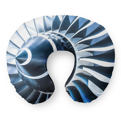 Blue Toned Super Jet Engine Blades Closeup Travel & Boppy aviation design on memory foam with soft cover travel pillow.