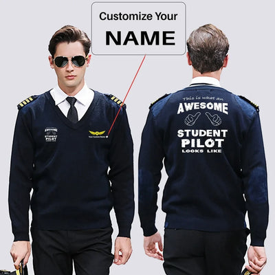 Student aviation design on premium wool blend wool pilot sweater.