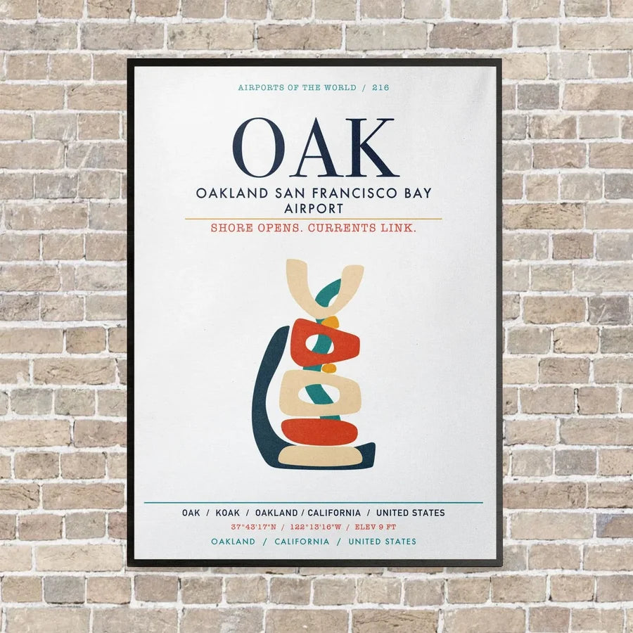 Oakland San Francisco Bay Airport OAK vertical canvas print - framed - white background