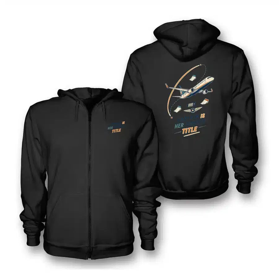 SIGNAL 577 - Captain Is Her Favorite Title - Zipped Hoodie design on black zipped hoodie