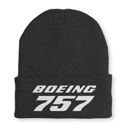 Boeing 757 & Text Embroidered aviation embroidery on soft knit fabric beanie.