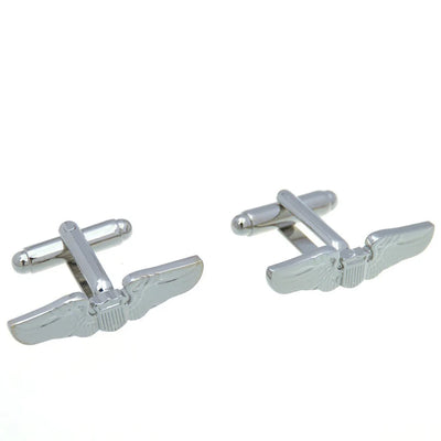 Side view of Silver USAF aviation cuff links in polished metal, polished finish.