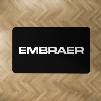 Embraer & Text aviation design on durable carpet pile with non-slip backing rectangle carpet floor mat.