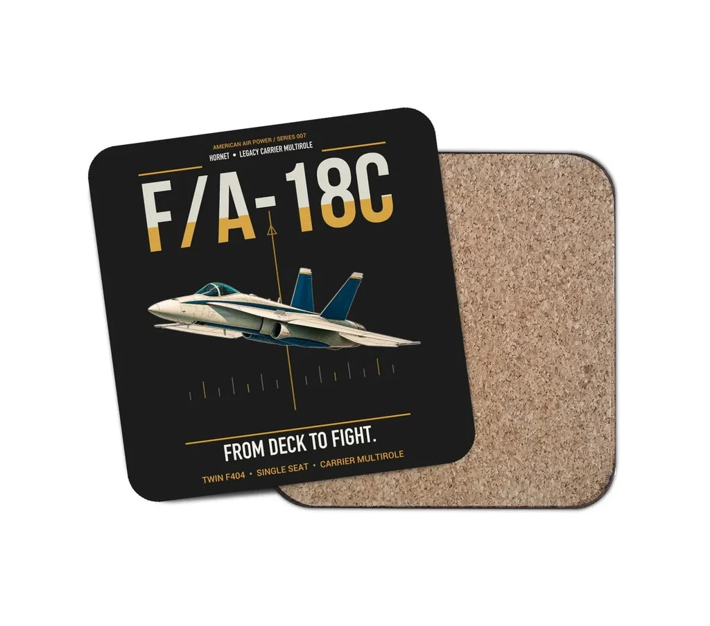 F-A-18C Hornet design on black 1 piece coaster