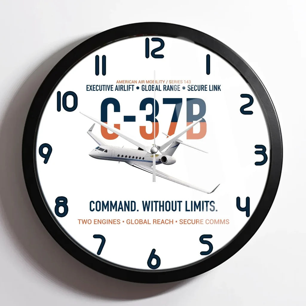 C-37B Global Command Link design on white framed wall clock