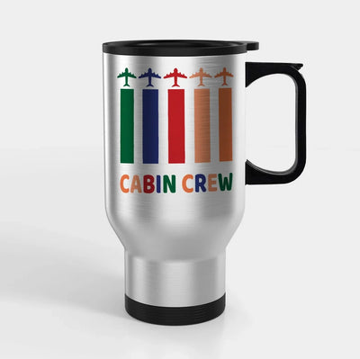 Colourful Cabin Crew Travel Mugs (With Holder) aviation design on travel mug with holder, insulated double-wall with car-cup.