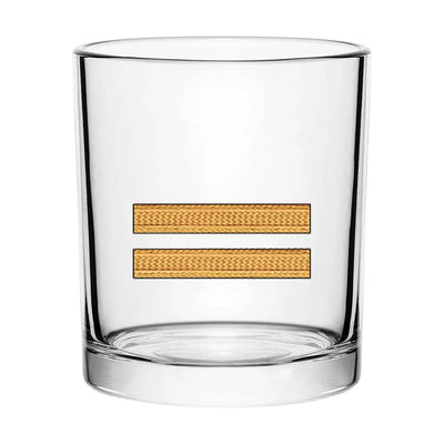 Golden Pilot Epaulettes (2 Lines) aviation design on whiskey glass, special-edition crystal cut.