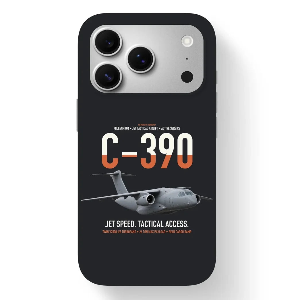 C-390 Millennium design on black magsafe iphone case, for iPhone 17 Pro