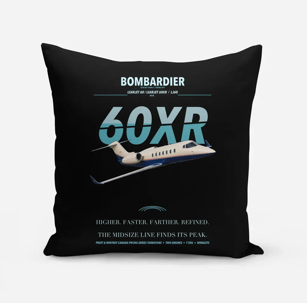 Bombardier Learjet 60XR design on black pillow