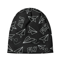 Thumbnail for Paper Airplane & Fly Black aviation embroidery on soft knit fabric 3D knit beanie.