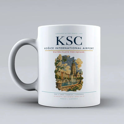 Košice International Airport (KSC) airport code design on white ceramic mug