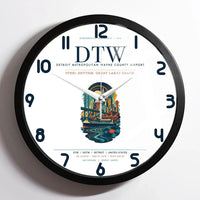 Thumbnail for Detroit Metropolitan Wayne County Airport (DTW) design on white framed wall clock