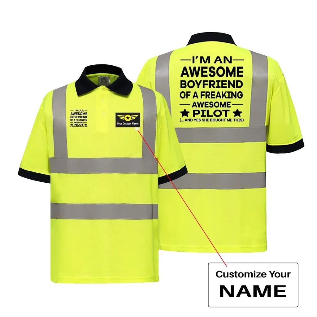 I am an Awesome Boyfriend aviation design printed on soft cotton reflective polo shirt.