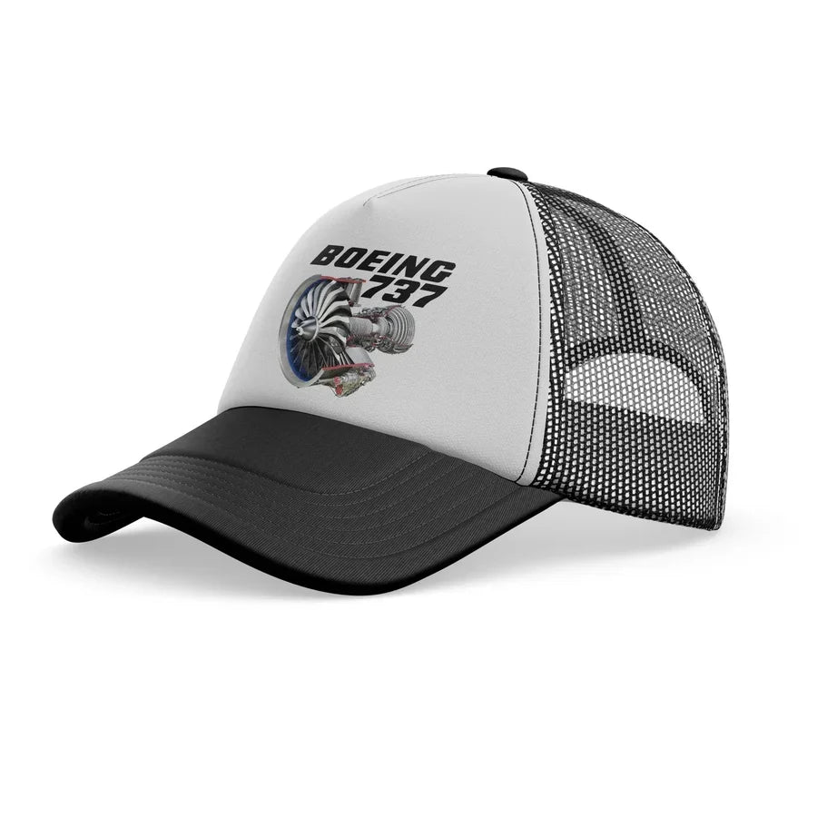 Boeing 737+Text & CFM LEAP-1 Engine trucker cap - black