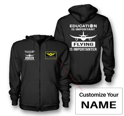 Flying is Importanter aviation design on soft cotton blend zipped hoodie.