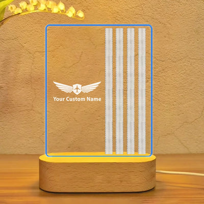 Custom Name & Special Silver Epaulettes (4,3,2 Lines) aviation design on premium acrylic with LED 3D night lamp.