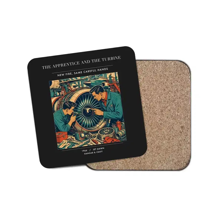 The Apprentice And The Turbine - Designed Coasters design on black 1-piece