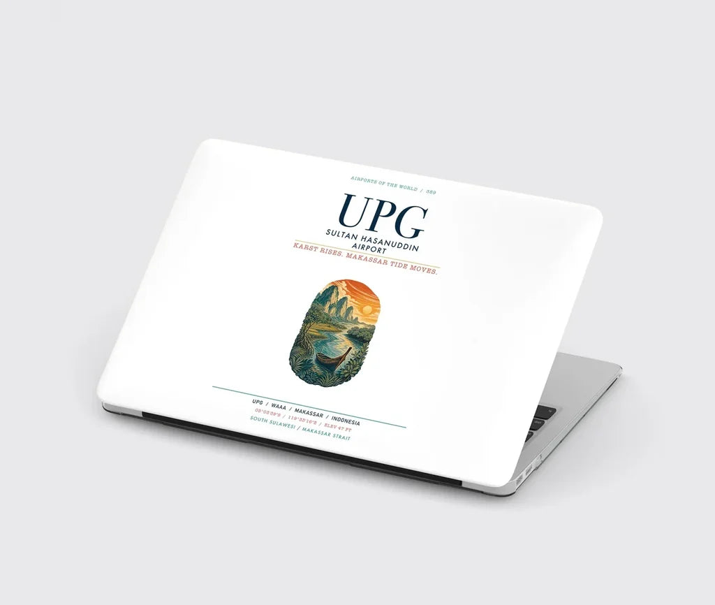 Sultan Hasanuddin Airport (UPG) design on white MacBook case