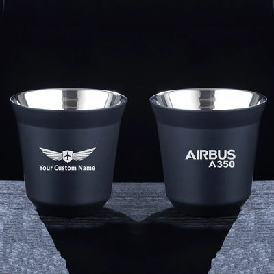 Airbus A350 & Text aviation design on double-wall coffee mug, vacuum-insulated double-wall.