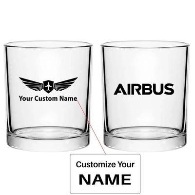 Airbus & Text aviation design on whiskey glass, special-edition crystal cut.